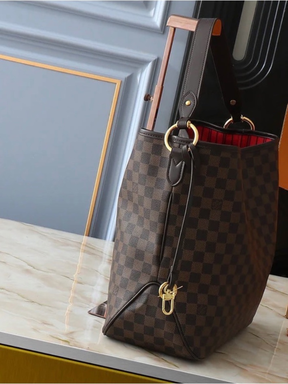 Louis Vuitton Brown Damier Ebene Hobo with Red Interior - Picture 5 of 12
